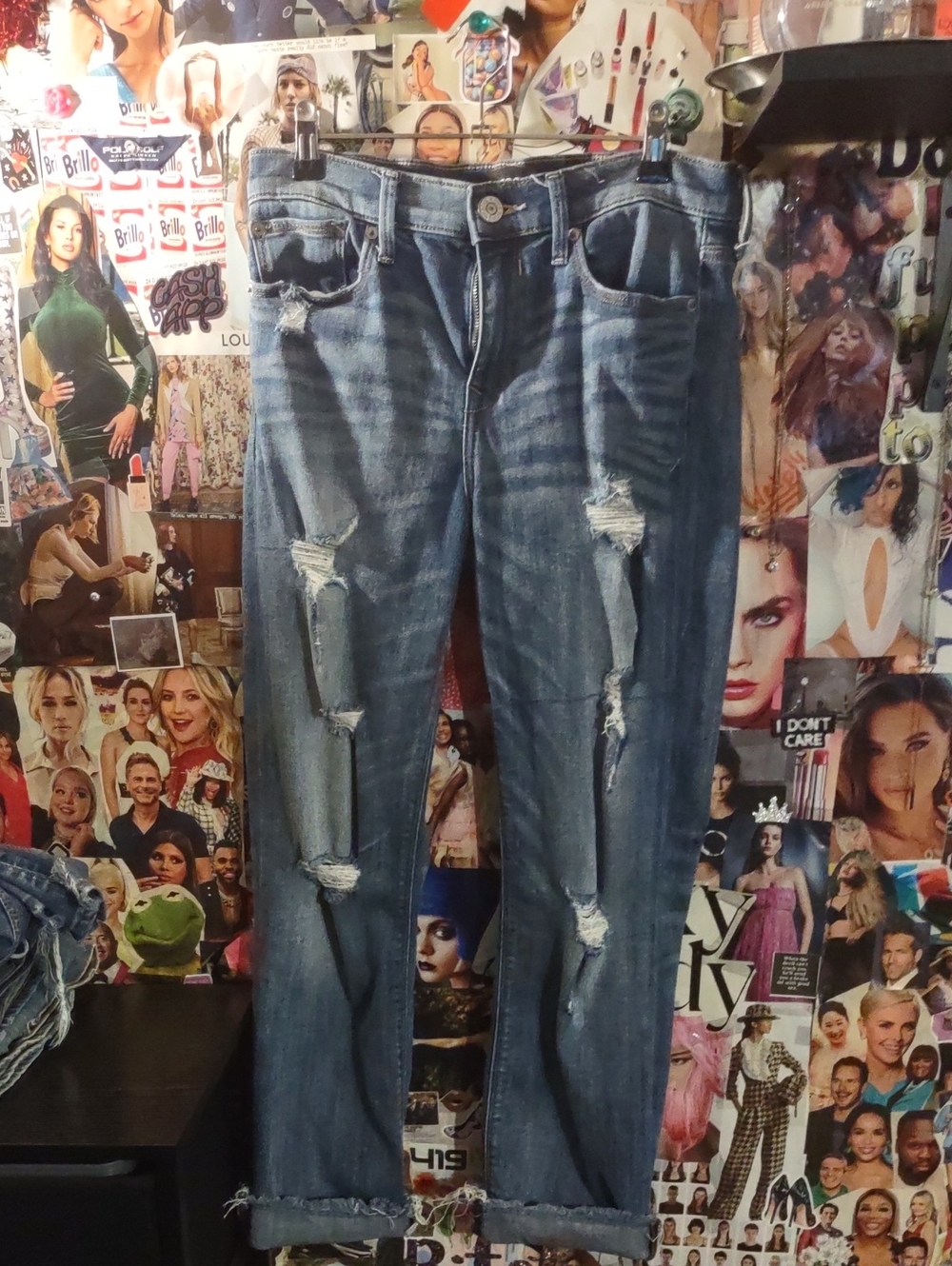 Express Women's Distressed Blue Boyfriend Jeans
